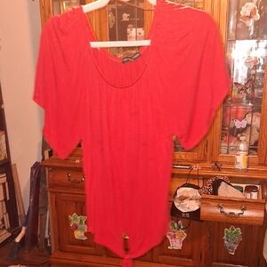 Kim & Cami Red Ruched Tie Front Blouse